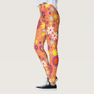 Living Coral  Colorful Floral Pattern Leggings