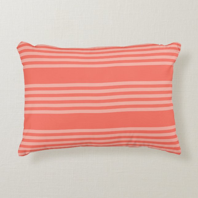 Living coral five stripes pattern accent pillow (Front)