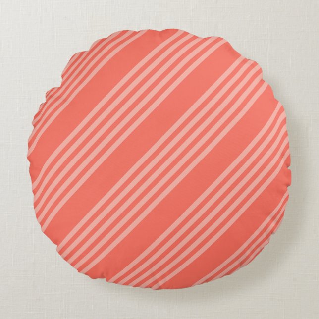 Living coral five stripes pattern round pillow (Front)