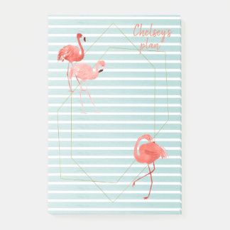 Living Coral Flamingo Blue Stripe Geometric 4x6 Post-it Notes