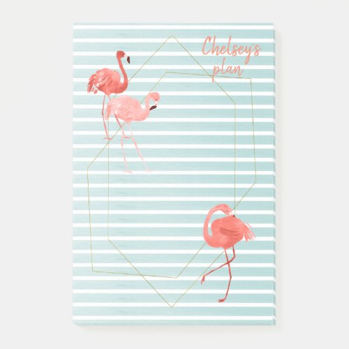 Living Coral Flamingo Blue Stripe Geometric 4x6 Post_it Notes