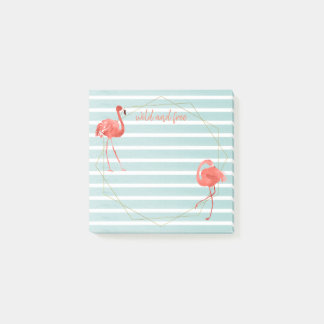 Living Coral Flamingo Blue Stripe Gold Geometric Post-it Notes