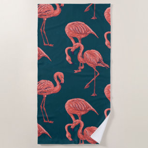 Living coral flamingo pattern beach towel