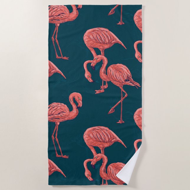 Living coral flamingo pattern beach towel (Front)