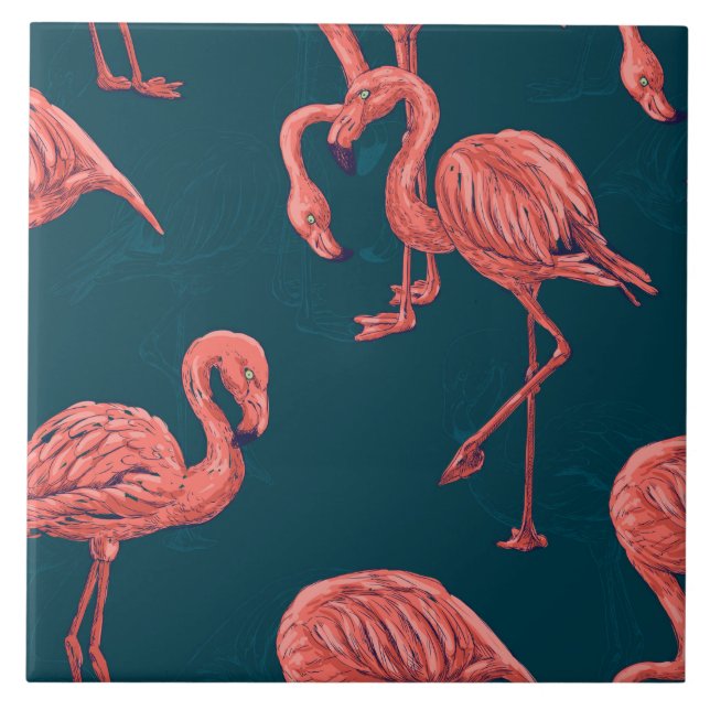 Living coral flamingo pattern ceramic tile (Front)