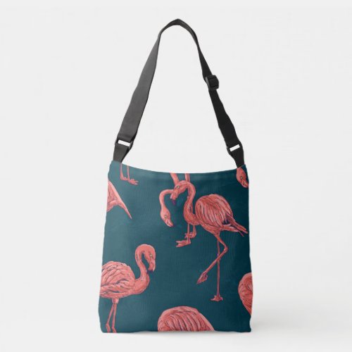 Living coral flamingo pattern crossbody bag