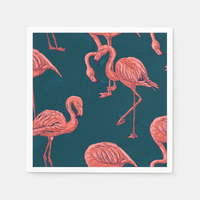 Living coral flamingo pattern napkins (Front)