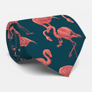 Living coral flamingo pattern neck tie