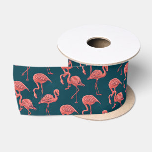 Living coral flamingo pattern satin ribbon