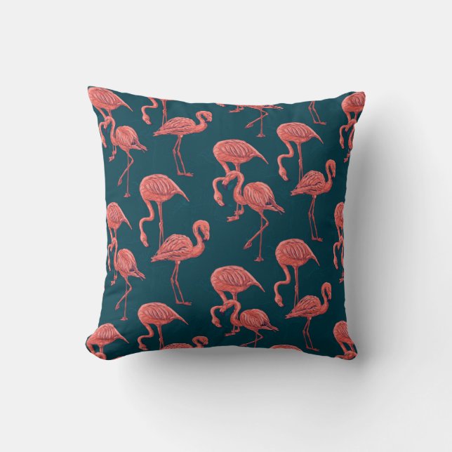 Living coral flamingo pattern throw pillow (Front)