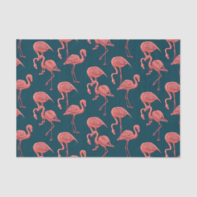 Living coral flamingo pattern tissue paper (Front)