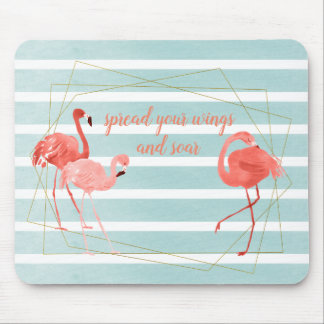 Living Coral Flamingo Watercolor Gold Geometric Mouse Pad