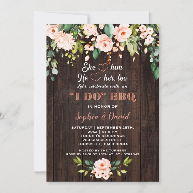 Living Coral Floral Barn I DO BBQ Rehearsal Dinner Invitation (Front)