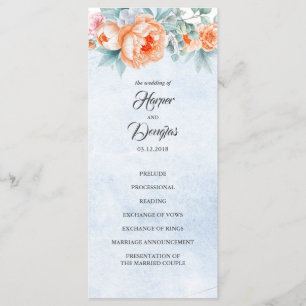 Living Coral Floral Elegant Wedding Programs