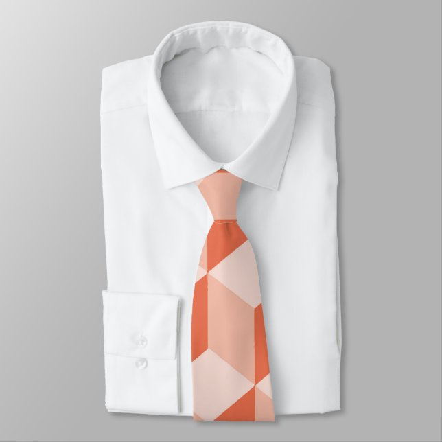 Living Coral Isometric Cube Pattern Neck Tie (Tied)