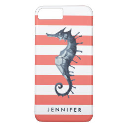 Living coral  Nautical Seahorse  monogram iPhone 8 Plus/7 Plus Case