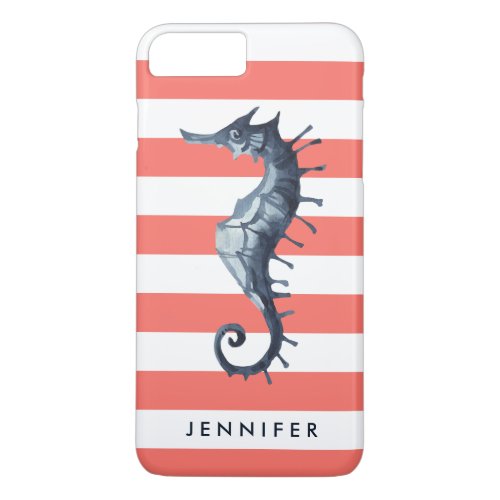 Living coral  Nautical Seahorse  monogram iPhone 8 Plus7 Plus Case