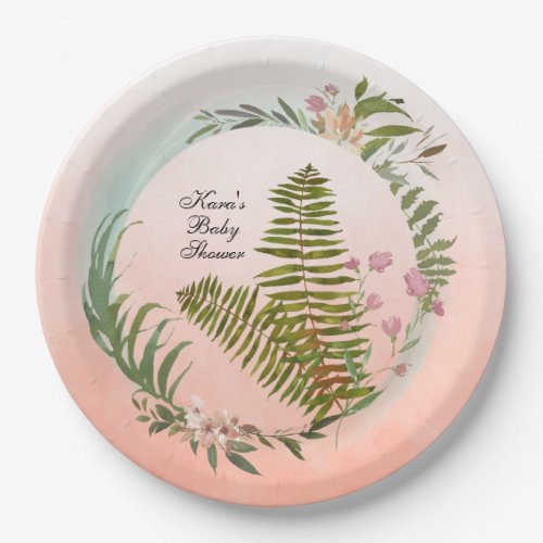Living Coral Ombre Forest Fern Paper Plates