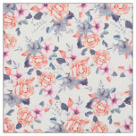 Living coral pink purple watercolor floral fabric