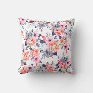 Living coral pink purple watercolor floral throw p throw pillow