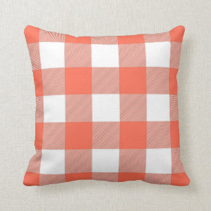Living Coral Plaid Gingham Color of 2019 Popular Throw Pillow