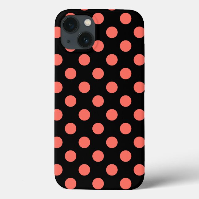 Living coral polka dots on black Case-Mate iPhone  Case (Back)
