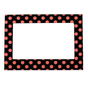 Living coral polka dots on black magnetic frame
