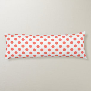 Living coral polka dots on white body pillow