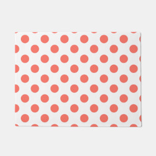 Living coral polka dots on white doormat