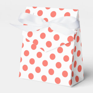 Living coral polka dots on white favor boxes