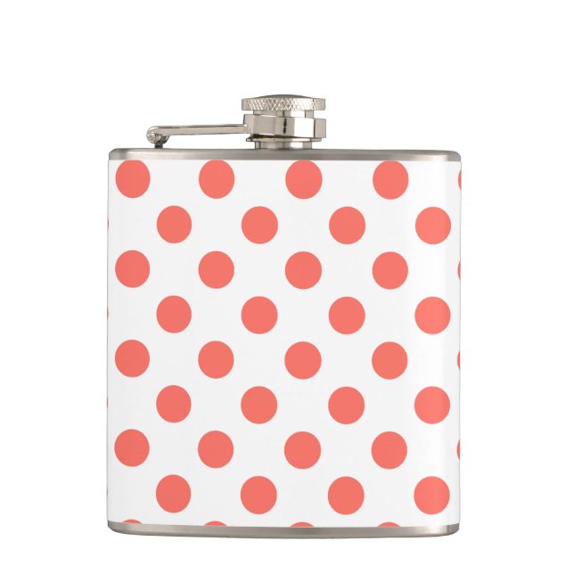 Living coral polka dots on white flask (Front)