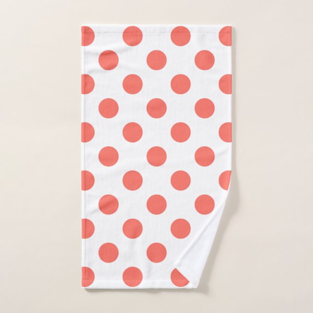 Living coral polka dots on white hand towel  (Hand Towel)