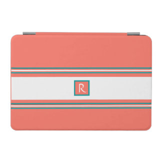 Living Coral Teal and White Monogram Fun Bold iPad Mini Cover