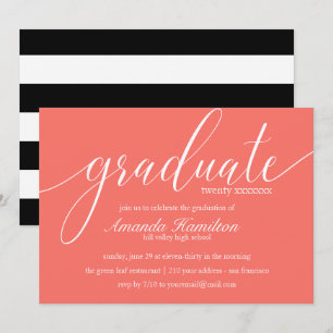Living Coral typography Graduation any year Invitation