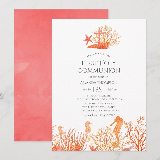 Living Coral Under the Sea First Communion Invitation (Front/Back)