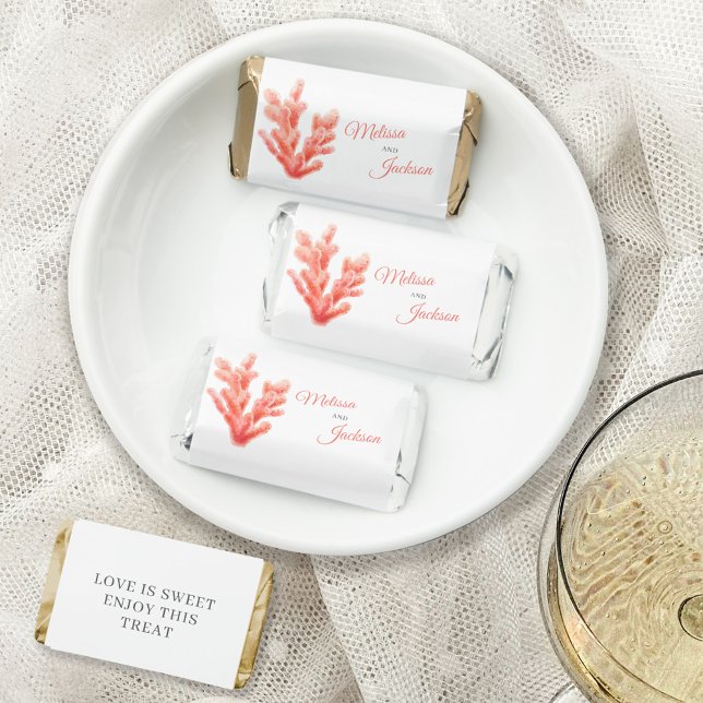 Living coral watercolor art wedding custom hershey's miniatures (Creator Uploaded)