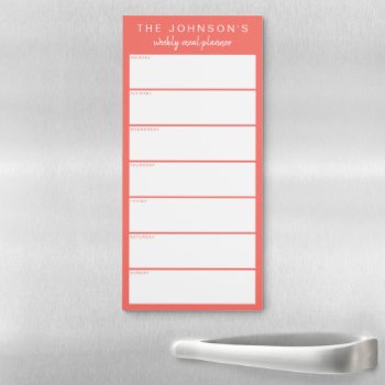 Living Coral Weekly Meal Planner Magnetic Notepad by StripyStripes at Zazzle