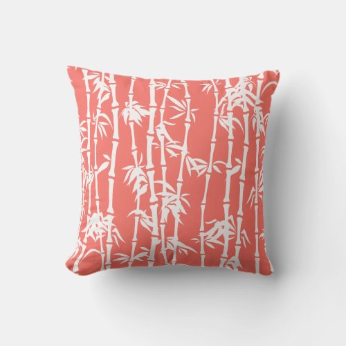 Living coral white bamboo custom throw pillow