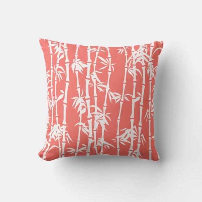 Living coral, white bamboo custom throw pillow (Front)
