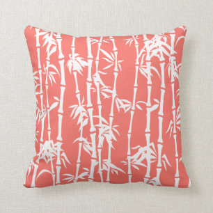 Living coral, white bamboo custom throw pillow
