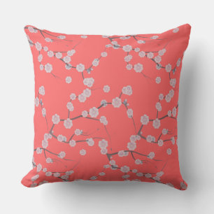 Living coral white cherries blossom floral throw p throw pillow
