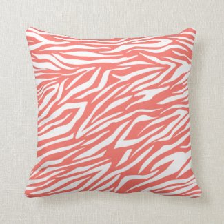 Living coral, white zebra print pattern custom throw pillow
