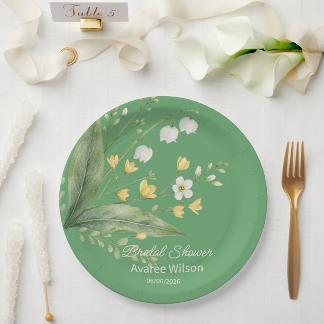 Living Green Yellow and White Flowers Shower Paper Plates (Wedding)