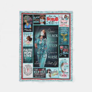Living Her Best Life Black Queen Nurse Fleece Blanket