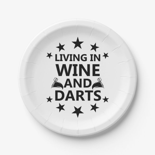 Living In Wine And Darts Paper Plates (Front)