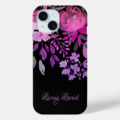 Living Loved Modern Feminine Bright Floral Black iPhone 15 Case