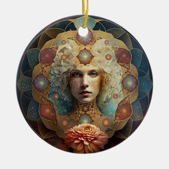 Living Mandala Visionary Art Ceramic Ornament (Front)
