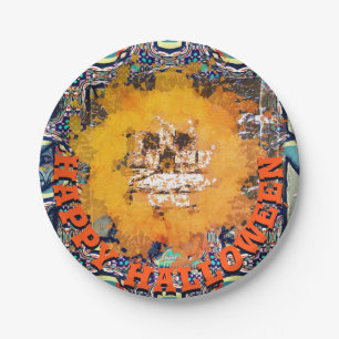 Living Metal Happy Halloween Scull Flame Paper Plates