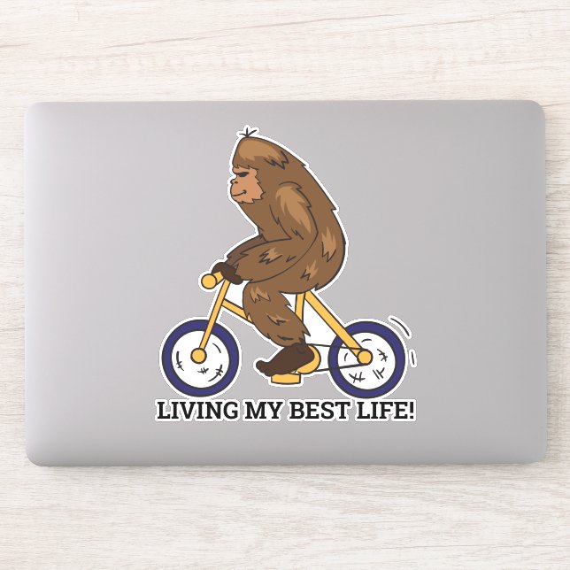Living My Best Life Bigfoot on Bicycle Sticker (Computer)