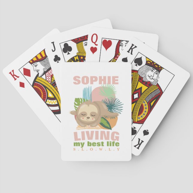 Living My Best Life Cute Sloth Funny Poker Cards (Back)